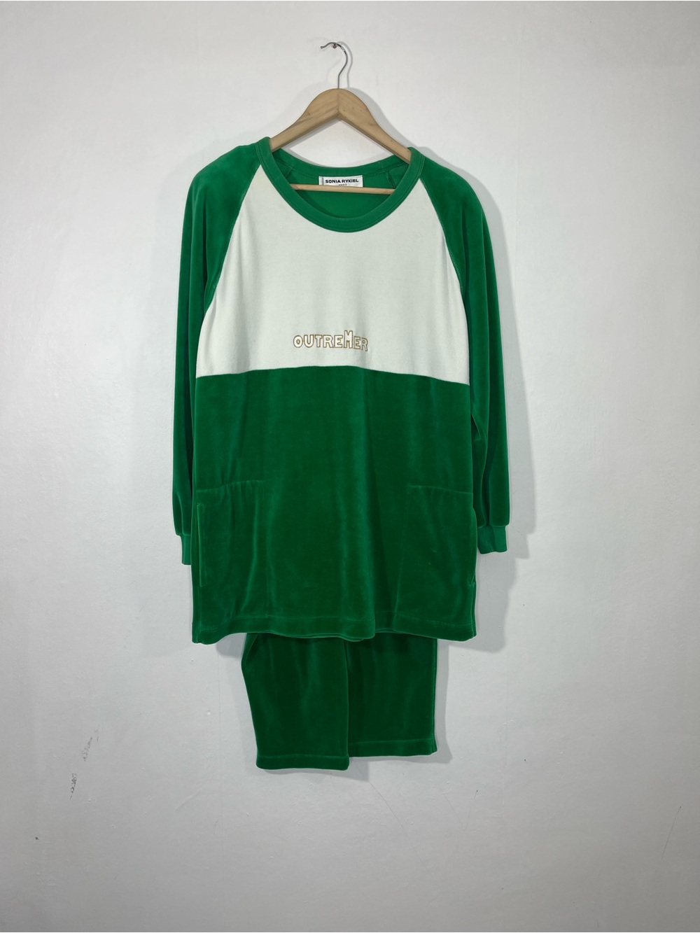 Vintage Sonia Rykiel Green White Velour OUTREMER Two Piece Set Size Large